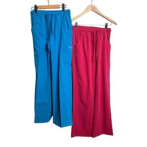 Excel Scrub Pants Bundle Lot of 2 Blue Pink Cargo‎ Medical Nursing Uniform Small